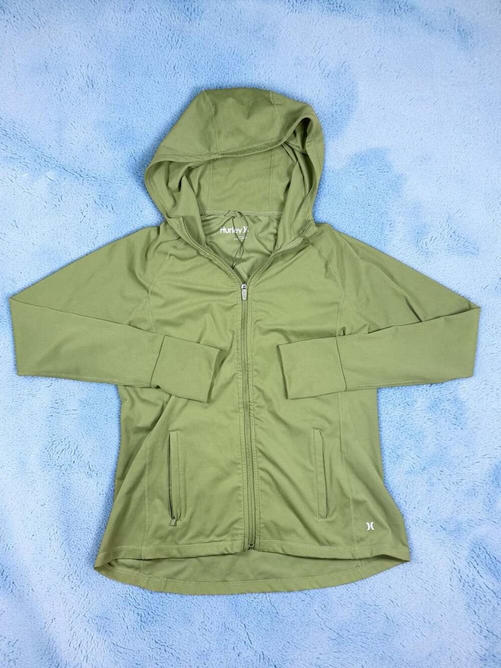 Hurley Women's Long Sleeve Full Zip Athletic Hoodie Jacket Olive Green Size L